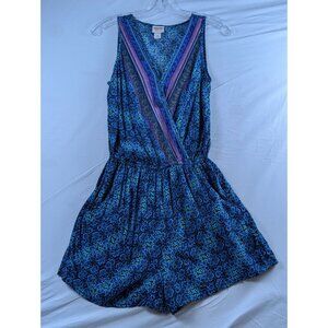 Mossimo Supply Co. Womens Blue Patterned V Neck Sleeveless Romper X-Small